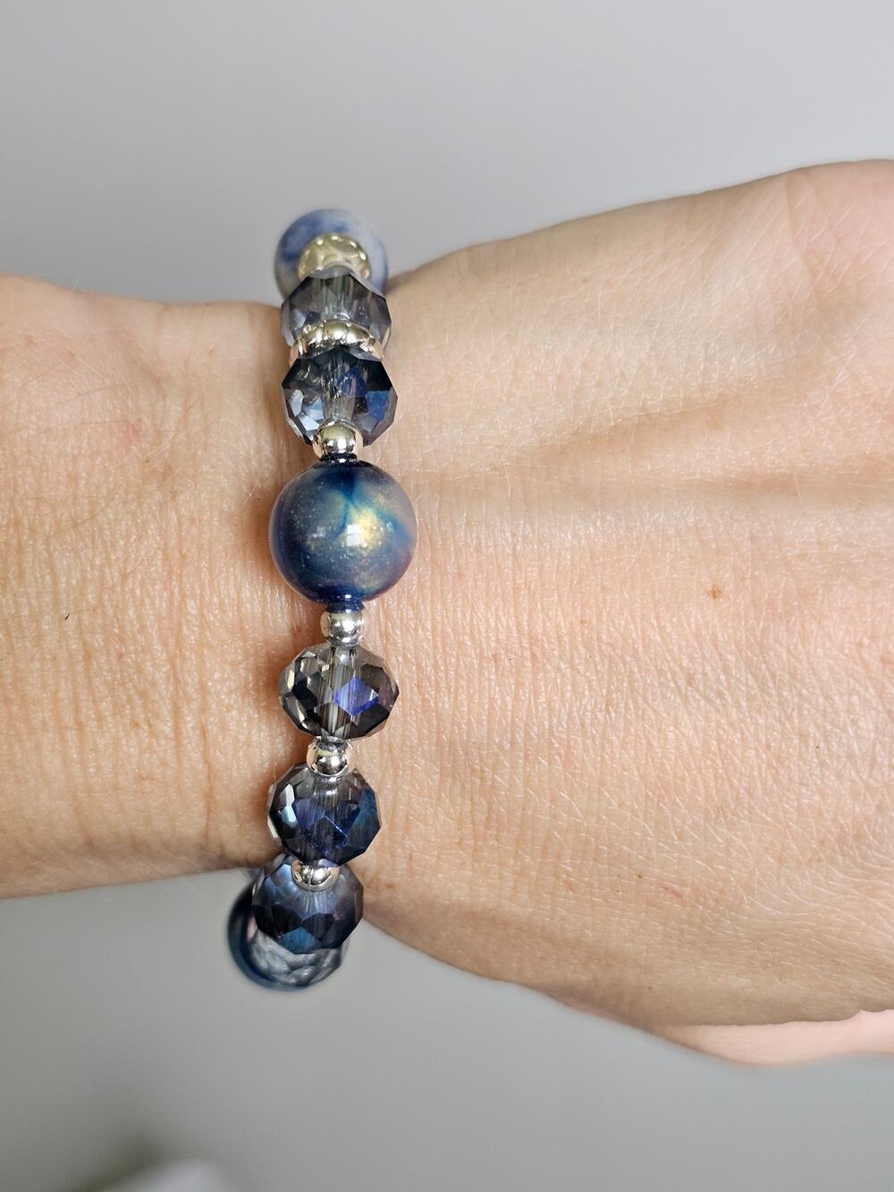 Vtg Genuine Sodalite Celestial Birthstone Stretch Bracelet Earring Set